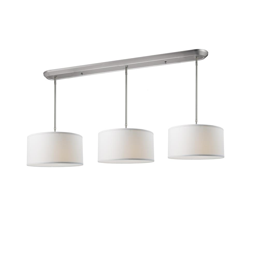 Z-Lite 171-16-3W 9 Light Island/Billiard in Brushed Nickel with a White Linen Shade